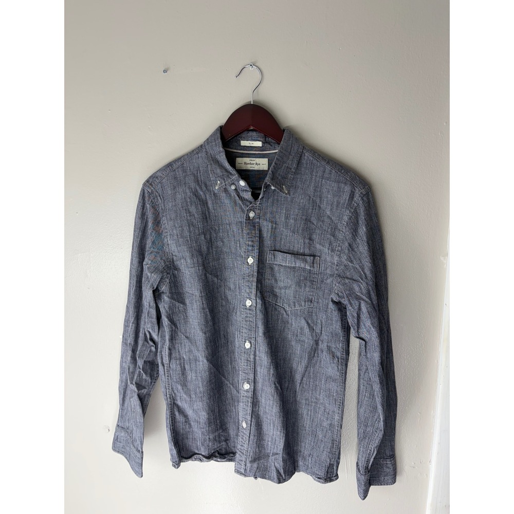 Hawker Rye Mens Slim Fit Stretch Button Down Shirt Blue Chambray Size M